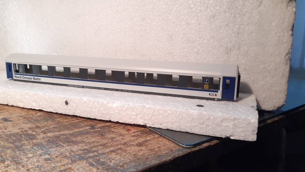 Umarbeitung ehemaliger Connex Wagen auf NOB Nord Ostsee Bahn Waggon in H0
